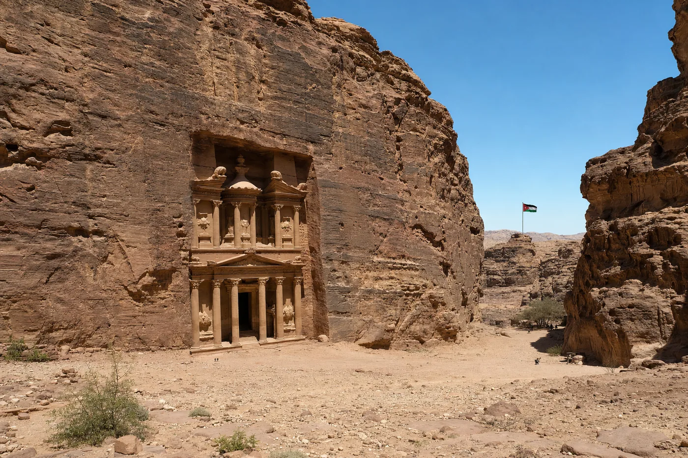 Kjent landemerke i Jordan med landets flagg