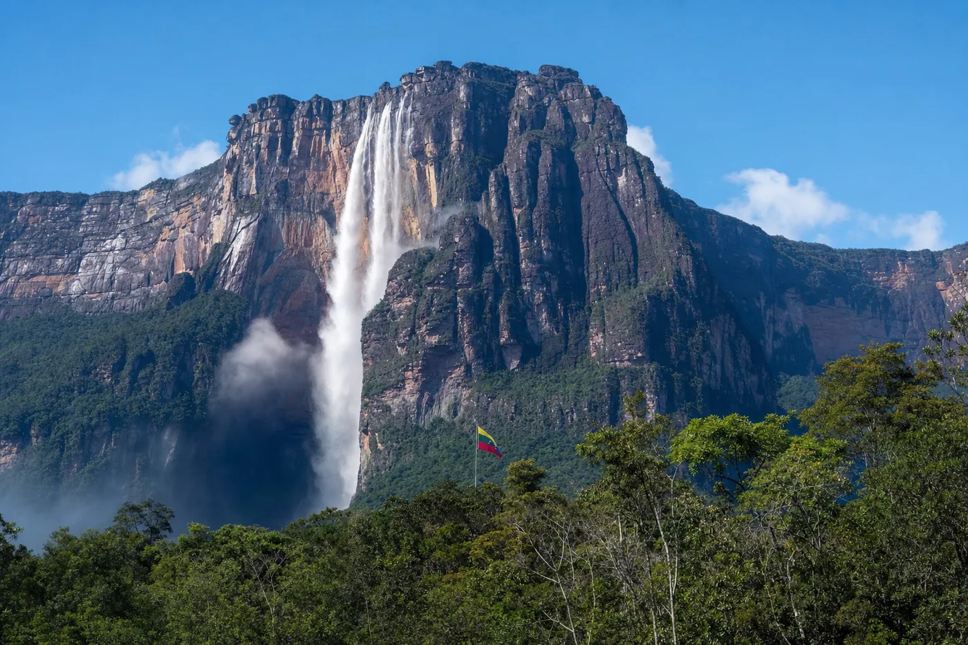 Kjent landemerke i Venezuela med landets flagg