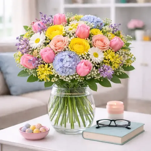 Vårbukett med fargerike blomster – send blomster til Fredrikstad